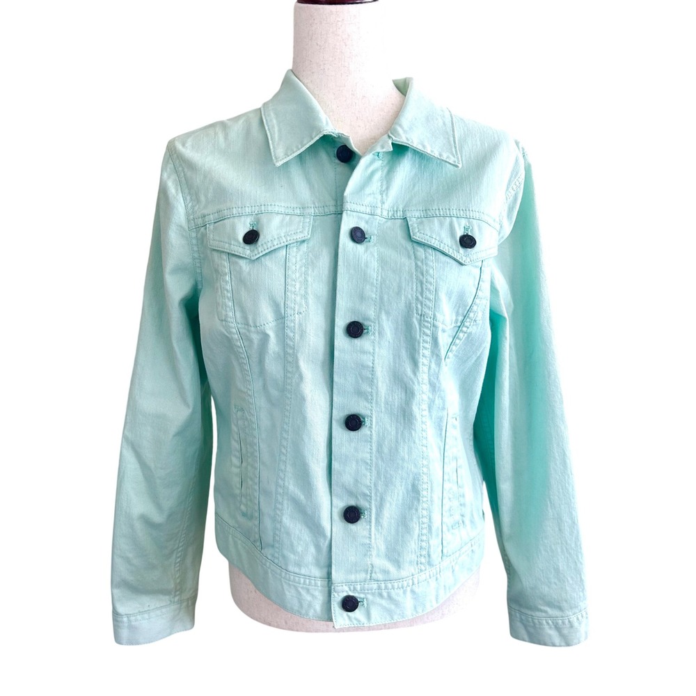 Talbots Petites Mint Green Denim Jacket Stretch Cotton Trucker Size Medium MP